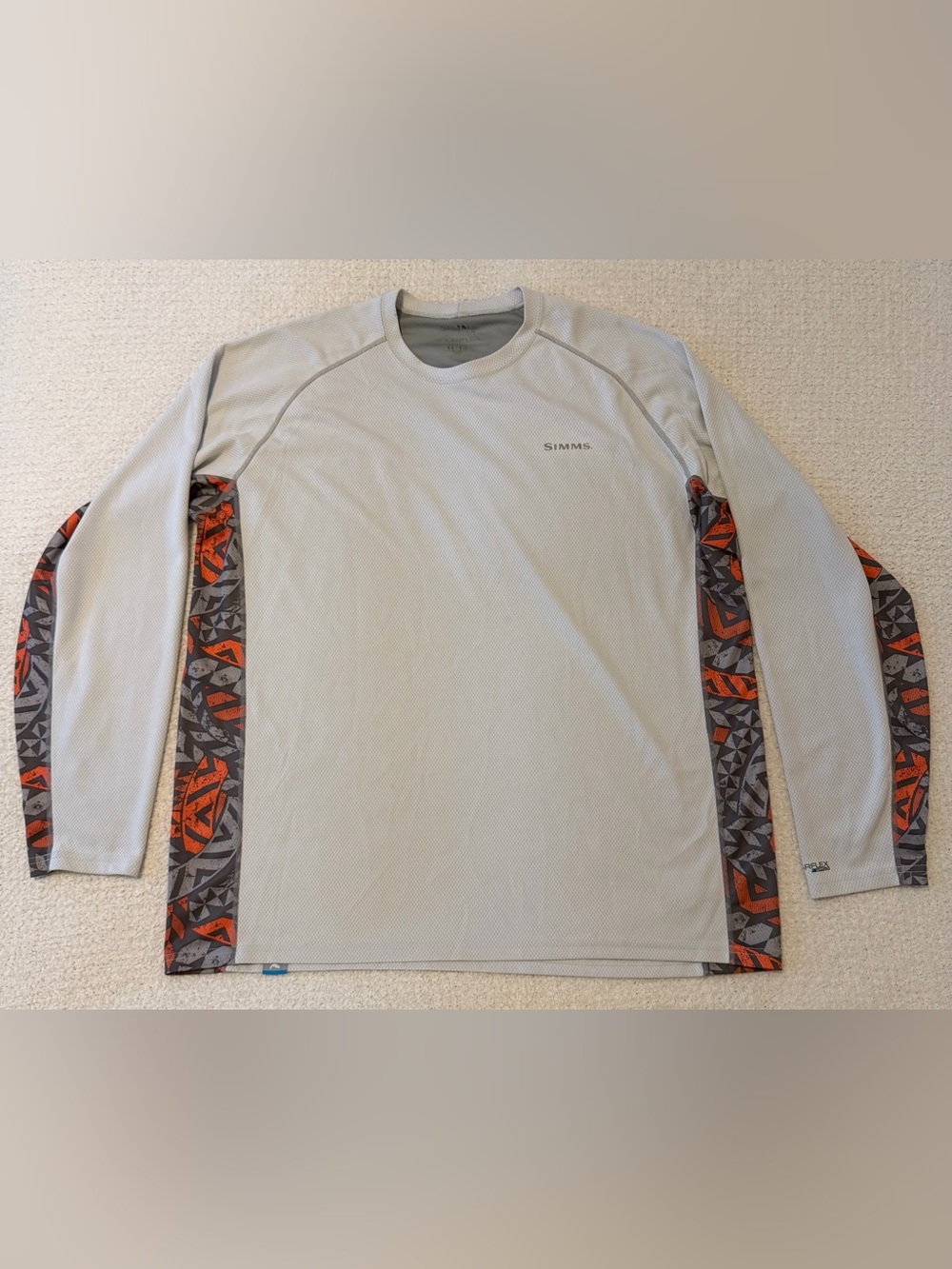 Simms SolarFlex Crewneck Performance Fishing Shirt Geometric Art Print Men's XL